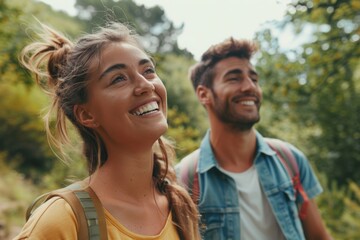 Happy Hiking Couple Enjoying Nature Trail