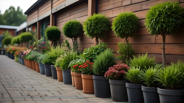 Garden shop a row of Plants For landscape design .Generative AI