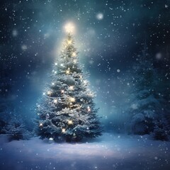 The Blurred Christmas Tree and Snow Background offers a sense of enchantment and holiday magic. Ai Generated