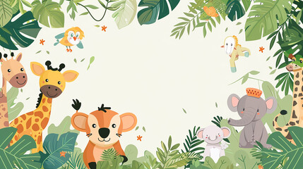 Background illustration featuring charming jungle animals, with generous space surrounding them for text