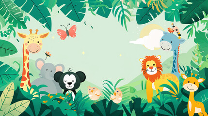 Obraz premium Background illustration featuring charming jungle animals, with generous space surrounding them for text