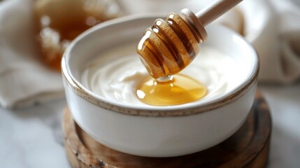 A honey dipper in yogurt - obrazy, fototapety, plakaty