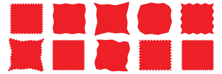 Zig zag edge rectangle shape collection. Jagged rectangular elements set. red  graphic design elements for decoration, banner, poster, template, sticker, badge. Vector illustrator, eps10