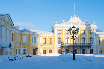 At the ancient imperial Travel Palace on a frosty January day. Tver, Russia - 790268139