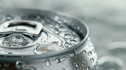 Close up of a soda can with water drops