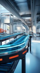 Smart conveyor belts equipped with sensors and digital monitoring systemsoptimizing the production flow in an innovative factory.