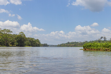 Fototapeta na wymiar Scenic view of San Juan river also known as El Desaguadero at the border of Costa Rica and Nicaragua