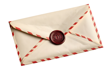 Vintage envelope with wax seal, isolated cutout object on transparent background, perfect for adding a touch of nostalgia to your designs.