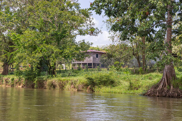 Scenic view of houses along San Juan river also known as El Desaguadero at the border of Costa Rica and Nicaragua