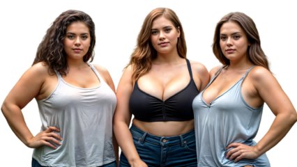 PNG transparent background, isolated, three women curvy models xxl