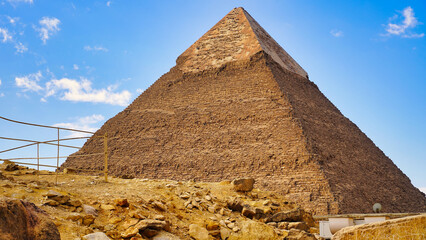 Magnificent view of the Great Pyramid of Khafre or Chephren is the tomb of the Fourth-Dynasty...