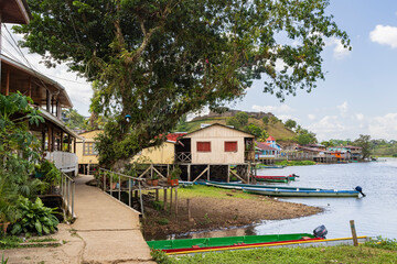 Scenic view of main street of El Castillo village along the San Juan river in Nicaragua
