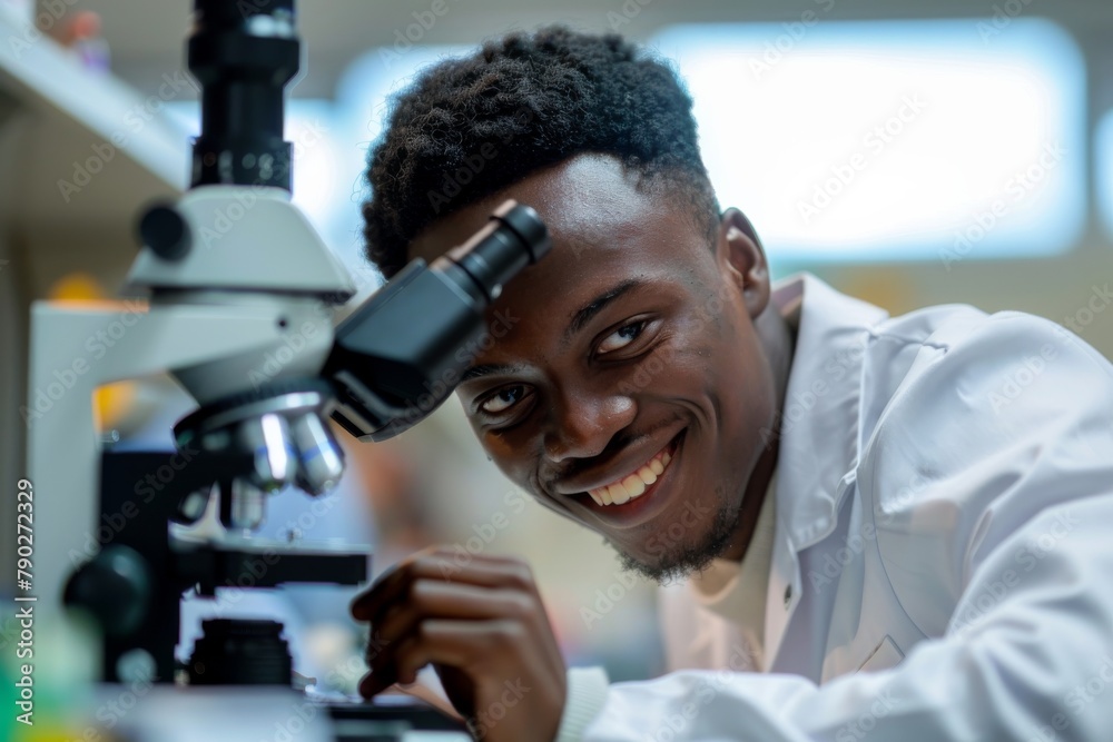Leinwandbilder a sharp and detailed photograph of a scientist concentrating on research with a microscope in a lab 
