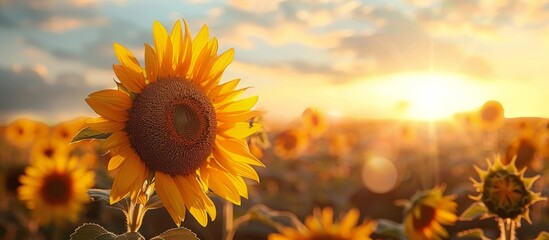 A Large Sunflower Standing Amongst a Field of Sunflowers