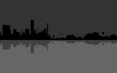 Cityscape countryside Silhouette rural and urban landscape background birds reflection water background flat illustration