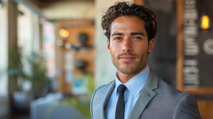 Obraz premium Businessman in Suit and Tie Standing in Front of Building