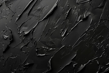 The image is a black painting of a wall with black paint splatters. The painting has a rough, textured appearance, giving it a sense of depth and dimension - obrazy, fototapety, plakaty
