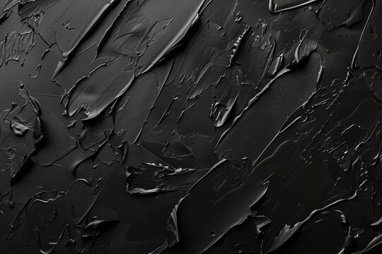 The image is a black painting of a wall with black paint splatters. The painting has a rough, textured appearance, giving it a sense of depth and dimension
