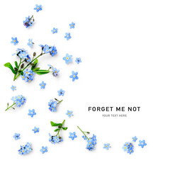 Forget me not flowers frame border isolated on white background.