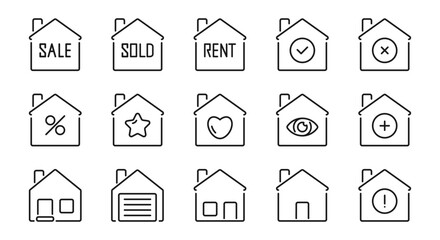 House, cottage, mansion, home, apartments, building, architecture line icons. Real estate sign, symbol. Isolated on a white background. Pixel perfect. Editable stroke. 64x64.