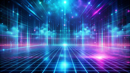 horizontal perspective digital grid with neon 