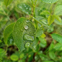 The image is a close-up photo of a leaf, showing details like moisture or dew on it. It features a...