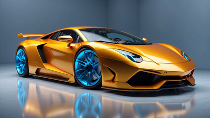 A gold and blue sports car