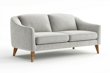 Minimalist Elegance: Sofa with Tapered Wooden Legs in Scandinavian Style on white background
