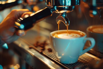 Barista at work: brewing perfection, espresso's essence captured