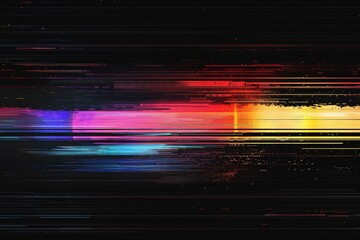 Abstract glitch art in the style of neon rainbow color palette