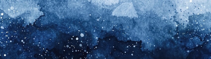 Dark navy blue watercolor and bubbles background. Beautiful dark gradient hand drawn by brush grunge background with stars.