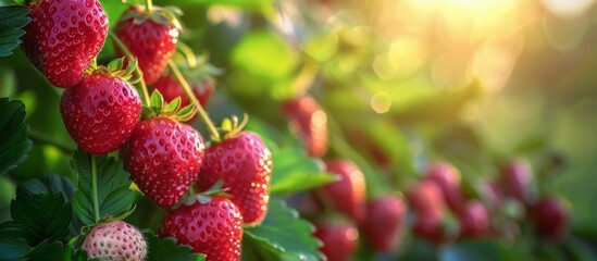 Lush Strawberry Vine With Ripe Berries