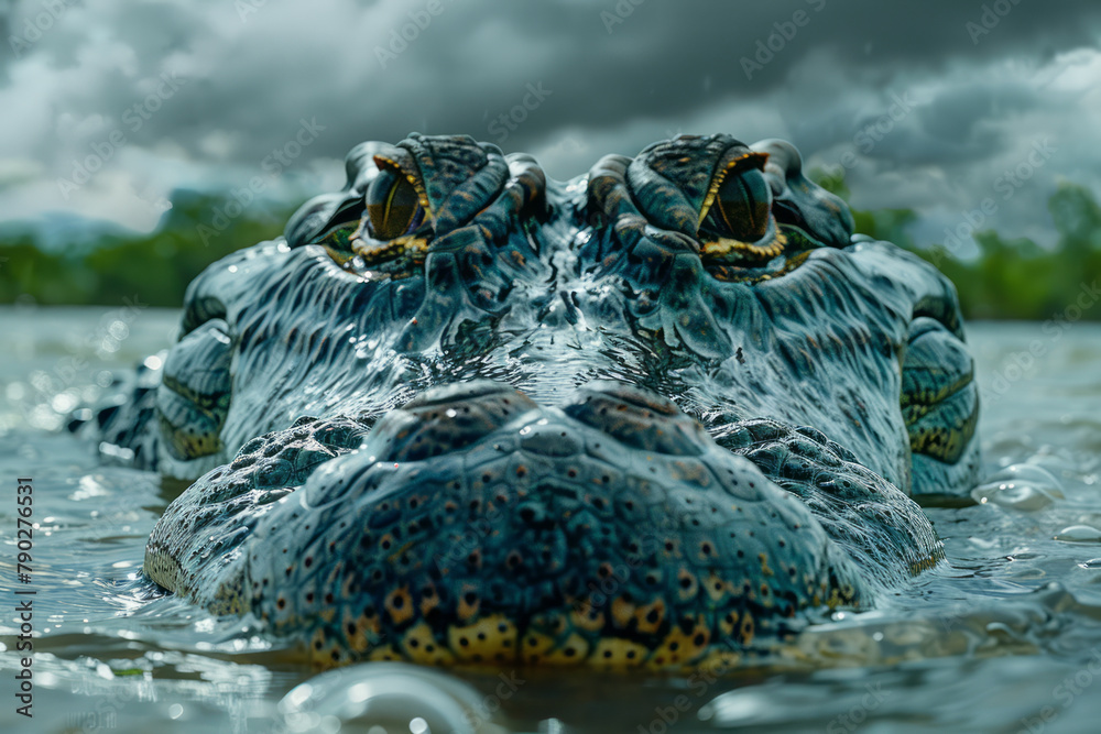 Aufkleber a photograph of a menacing crocodile lying in wait just below the waterâ€™s surface, its eyes and no