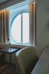 Luxurious ocean view or oceanview or outside or exterior cabin on luxury cruiseship or cruise ship...
