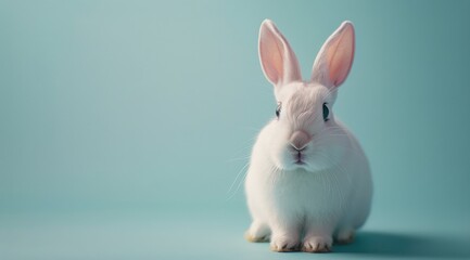 Obraz premium White Rabbit Sitting on Blue Floor