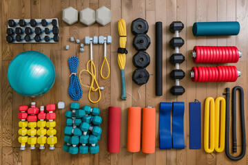 Detailed Fitness Training Scene: A Comprehensive Array of PT Gear Ready for an Intense Workout
