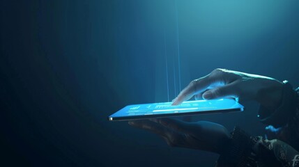 Fototapeta na wymiar A Futuristic Holographic Tablet Interaction