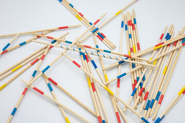 Detail of the wooden sticks of the classic mikado board game