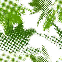 Palm leaves seamless pattern on white background. hand drawing. Not AI. Vector illustration