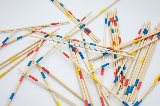 Detail of the wooden sticks of the classic mikado board game