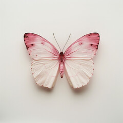 Fototapeta premium Minimalist art, single pink butterfly against a plain white background, focus on simplicity and the beauty of its form and color