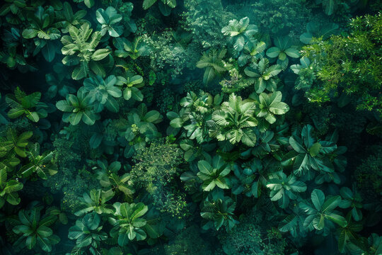 A close-up view of the Amazon rainforest, the green canopy sprawling like a life-giving quilt, vital