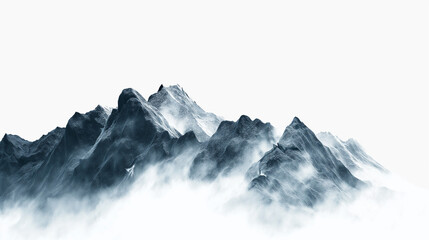 Minimalist mountain background, sharp peaks against a stark white sky, abstract and modern artistic interpretation - obrazy, fototapety, plakaty