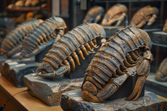 An image of a series of trilobite fossils, arranged to show their evolutionary progression over mill