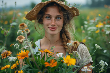 An image of a woman gathering wild herbs and flowers, her knowledge of local plants used to teach ot