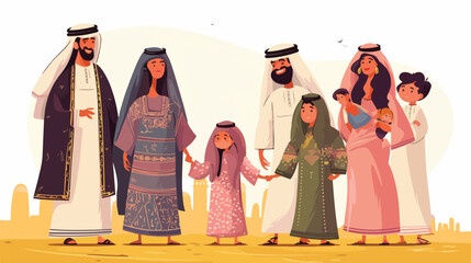 Big and Happy arab Family vector illustration. Arab