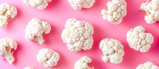 Cauliflowers, close-up, simple soft pink background
