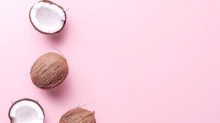 coconuts, close-up, simple soft pink background