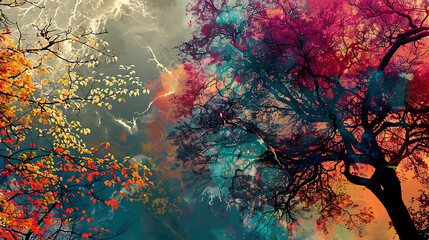 Autumn's Vibrant Whisper
A tree ablaze with autumn’s fiery palette casts a glow over a mystical, leaf-strewn path, as nature performs its seasonal symphony. - obrazy, fototapety, plakaty