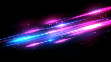 Fototapeta na wymiar Fast flare movement of pink and blue luminous lights. Realistic modern illustration of energy flash traveling on black background.